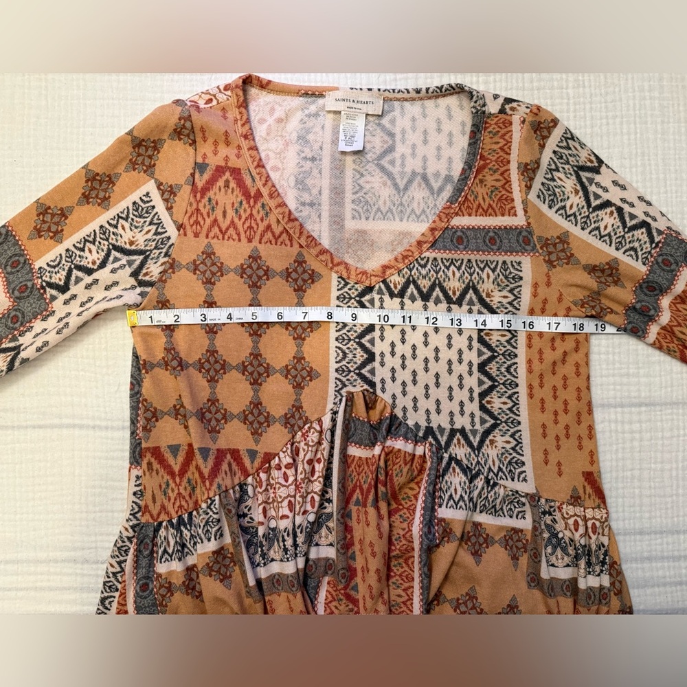 Saints & Hearts Patchwork Orange Multi Print Ruff… - image 7